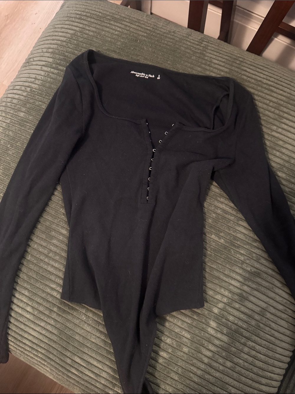 Abercrombie & Fitch Black Lace-Up Long Sleeve Ribbed Bodysuit